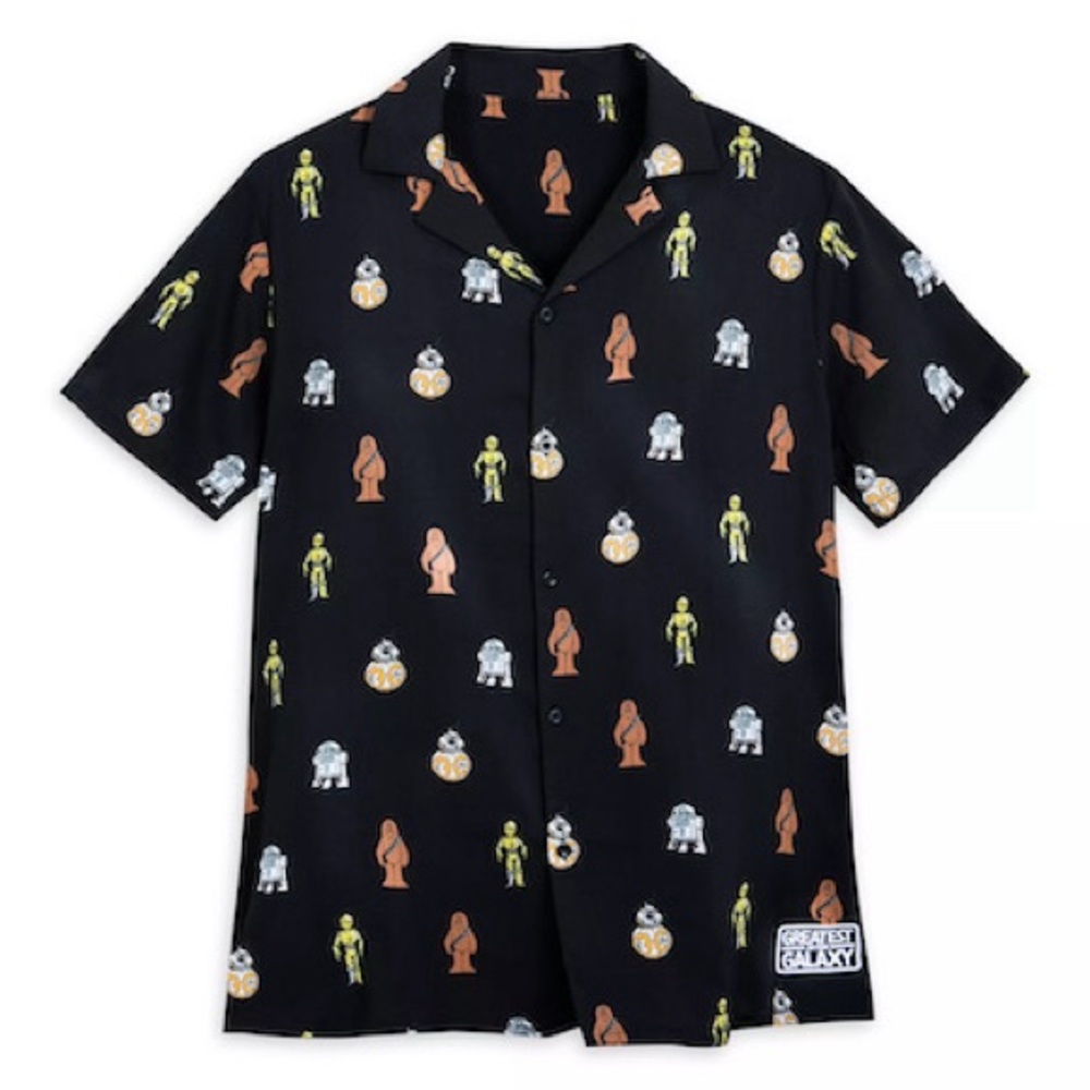 Star Wars Black Button Down Camp Shirt Chewbacca C3PO R2-D2 XS